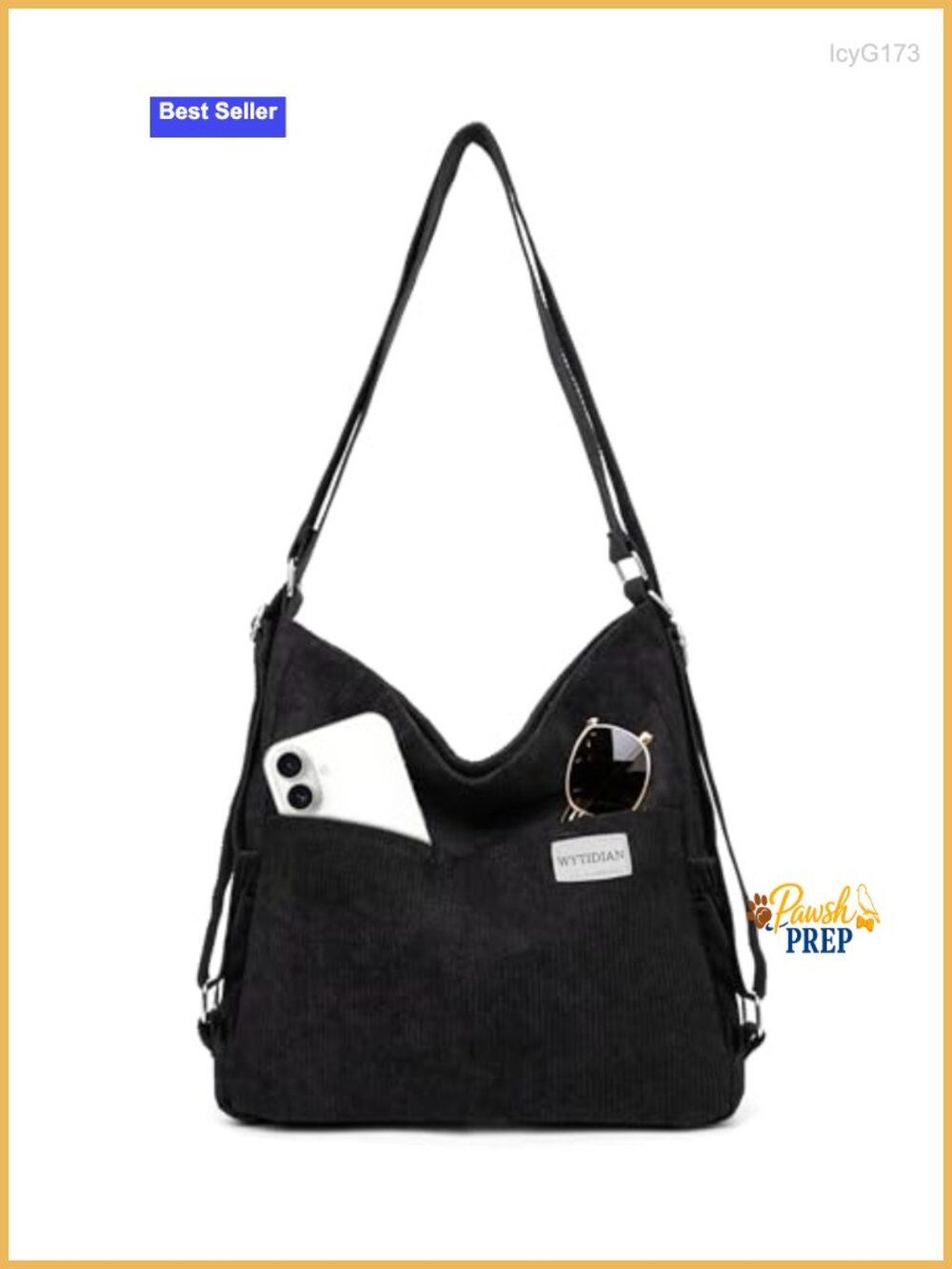 Women's Corduroy Convertible Tote Backpack Crossbody Bag 3-in-1